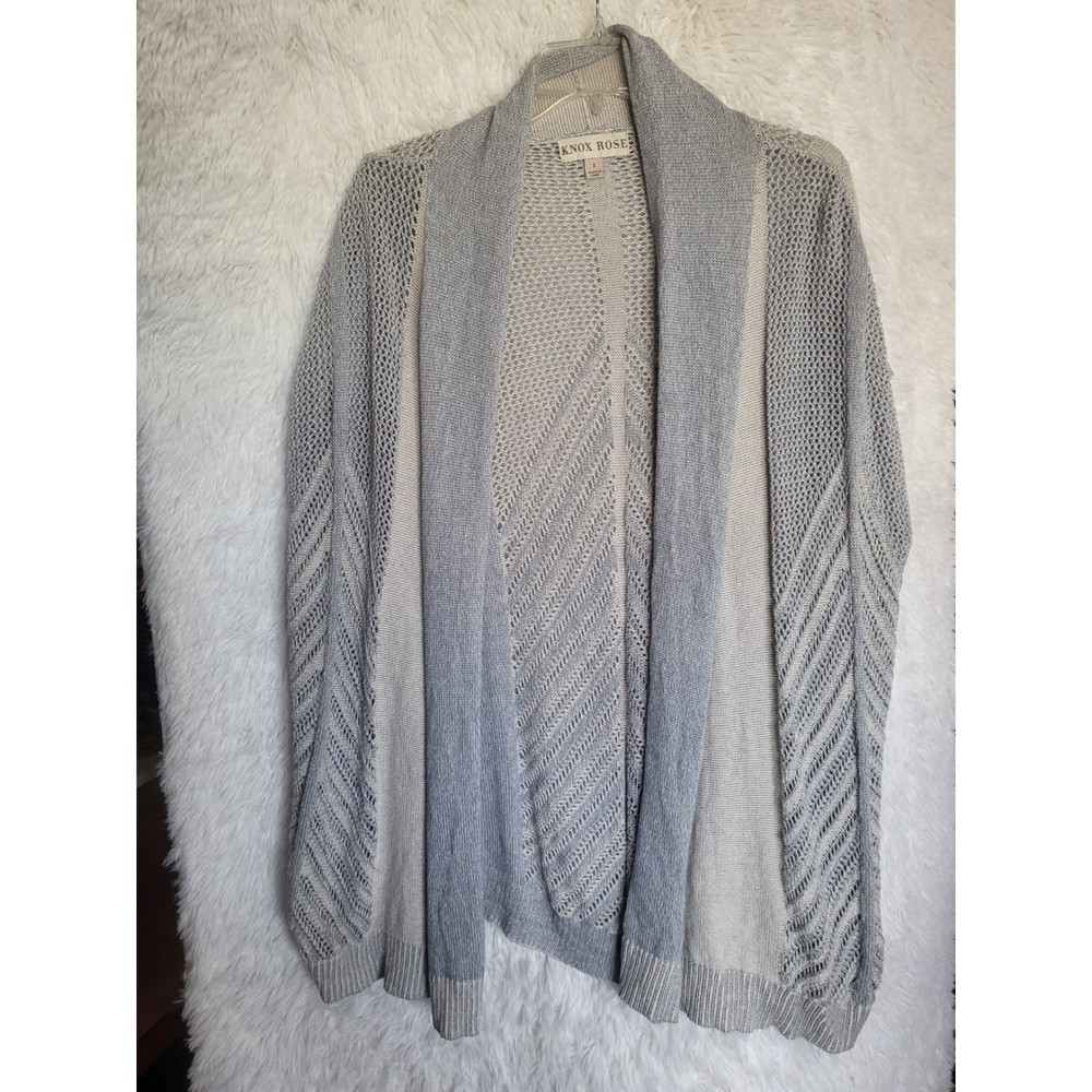 Knox Rose Cardigan Sweater Women's Size 1X Blue White Short Sleeve Lightweight